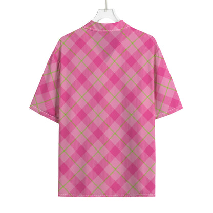 Pink And Green Plaid Pattern Print Rayon Hawaiian Shirt