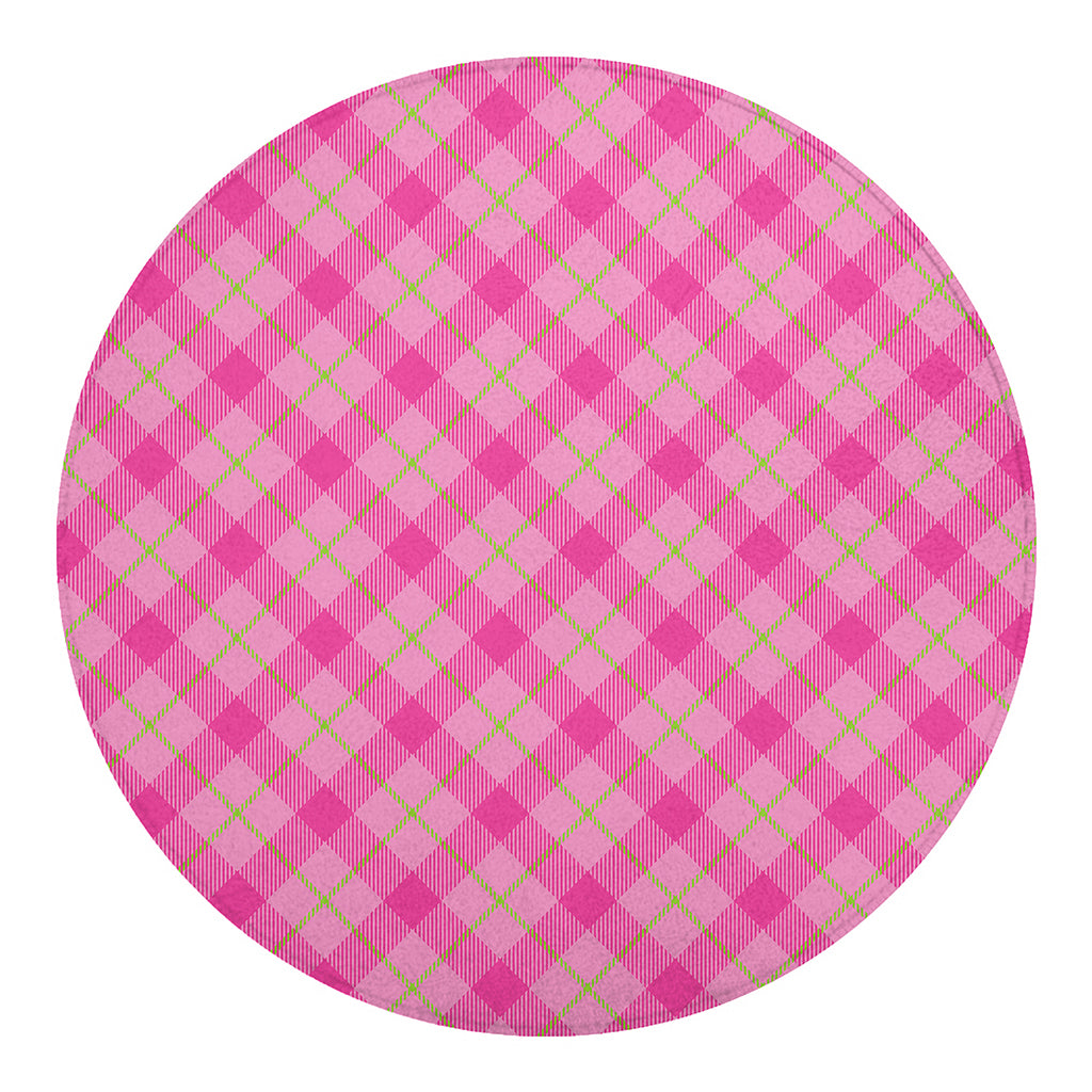 Pink And Green Plaid Pattern Print Round Blanket
