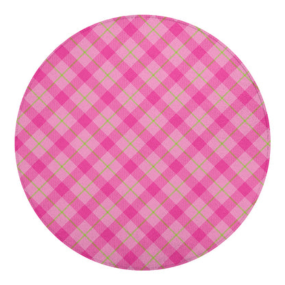 Pink And Green Plaid Pattern Print Round Blanket