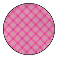Pink And Green Plaid Pattern Print Round Floor Mat