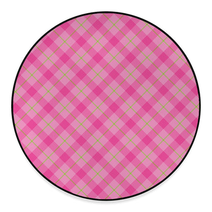 Pink And Green Plaid Pattern Print Round Floor Mat