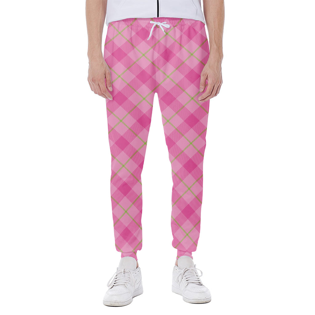 Pink And Green Plaid Pattern Print Scuba Joggers