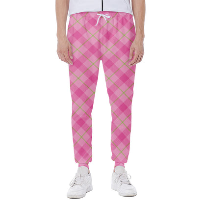 Pink And Green Plaid Pattern Print Scuba Joggers