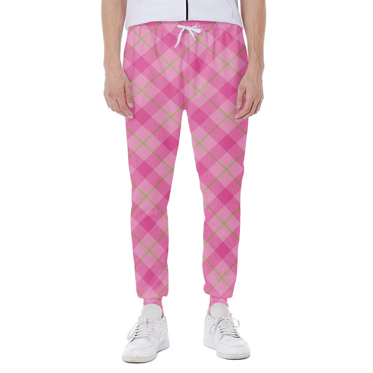 Pink And Green Plaid Pattern Print Scuba Joggers