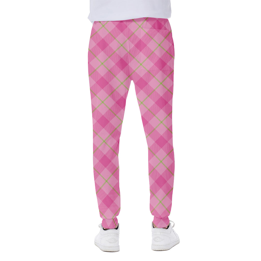 Pink And Green Plaid Pattern Print Scuba Joggers