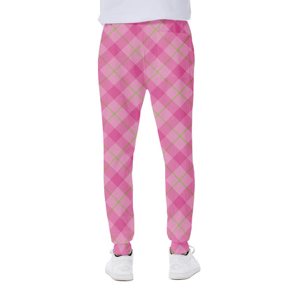 Pink And Green Plaid Pattern Print Scuba Joggers