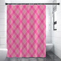 Pink And Green Plaid Pattern Print Shower Curtain
