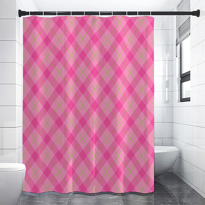 Pink And Green Plaid Pattern Print Shower Curtain