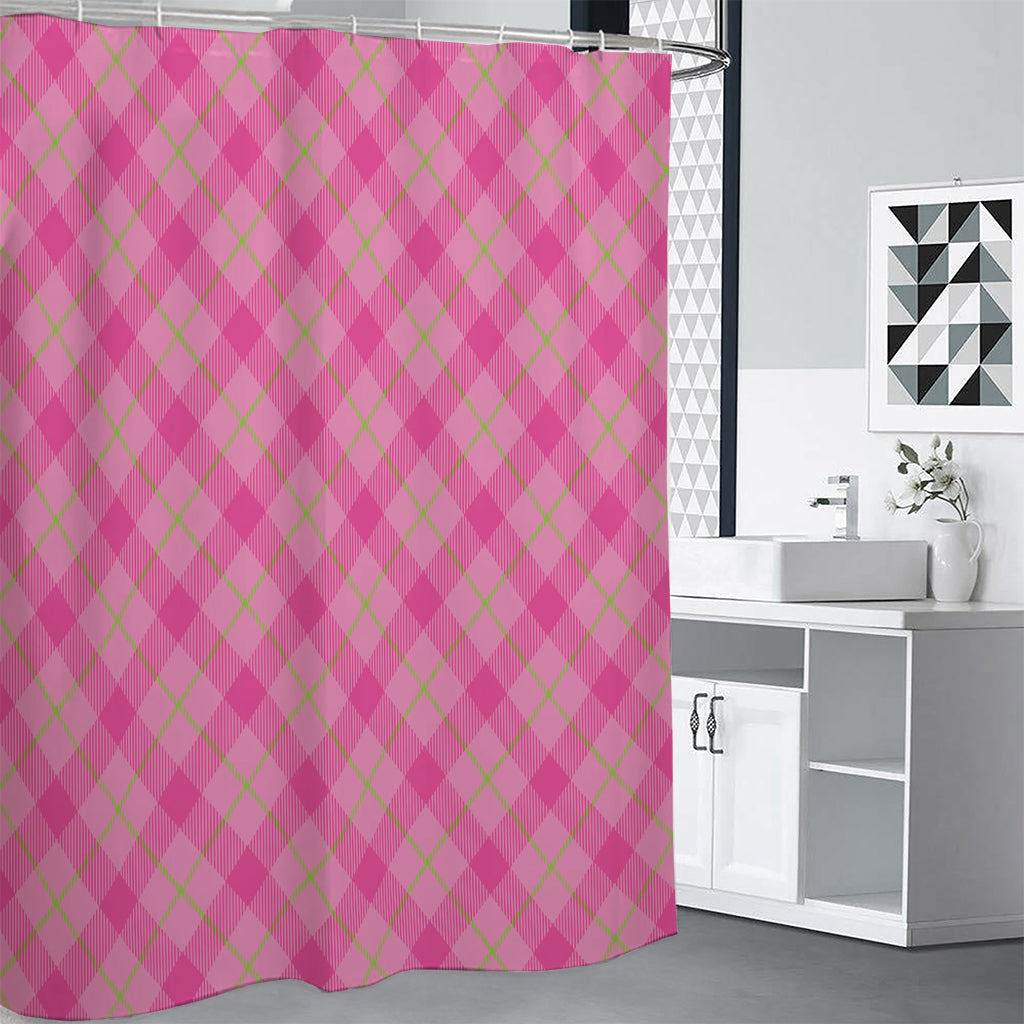 Pink And Green Plaid Pattern Print Shower Curtain