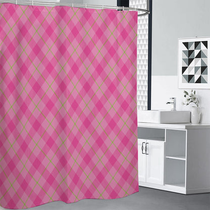 Pink And Green Plaid Pattern Print Shower Curtain