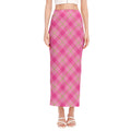 Pink And Green Plaid Pattern Print Side Slit Maxi Skirt