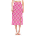 Pink And Green Plaid Pattern Print Side Slit Midi Skirt