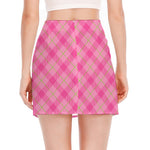 Pink And Green Plaid Pattern Print Side Slit Mini Skirt