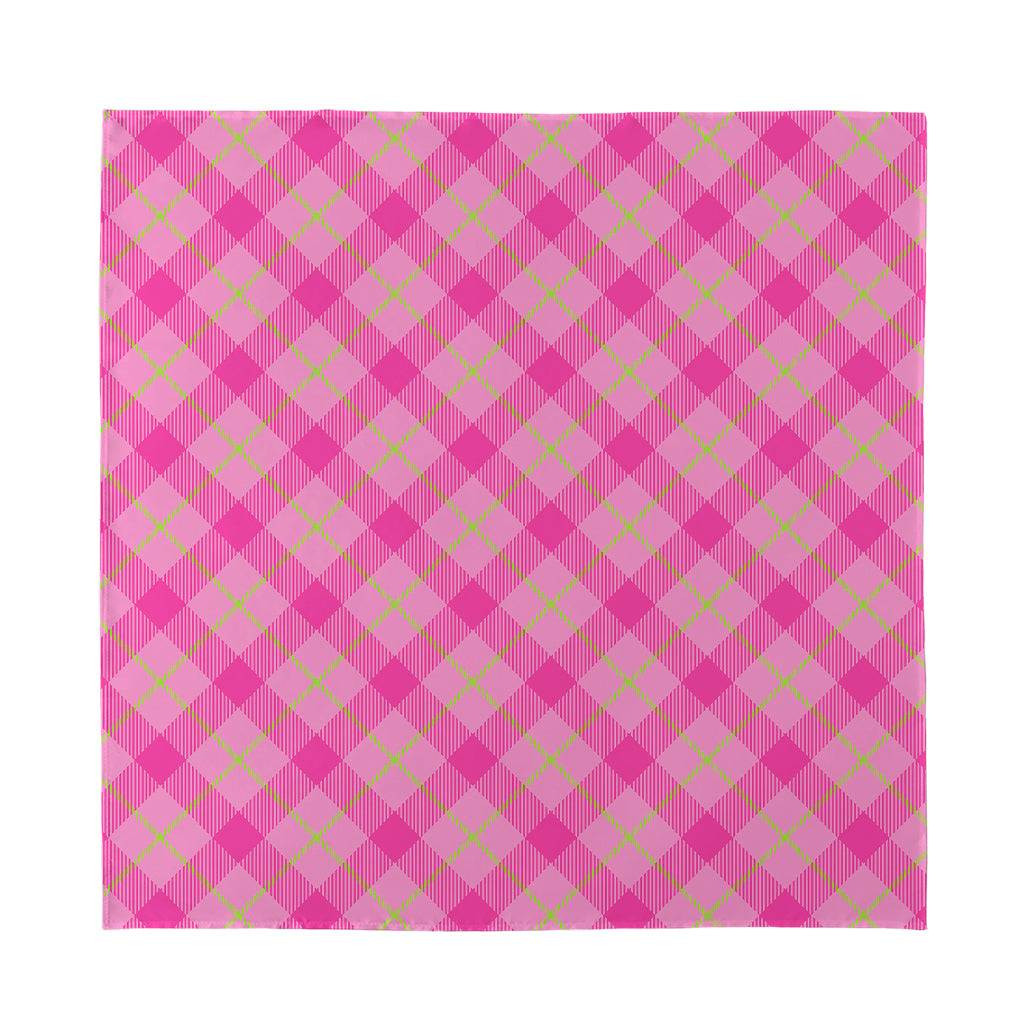 Pink And Green Plaid Pattern Print Silk Bandana