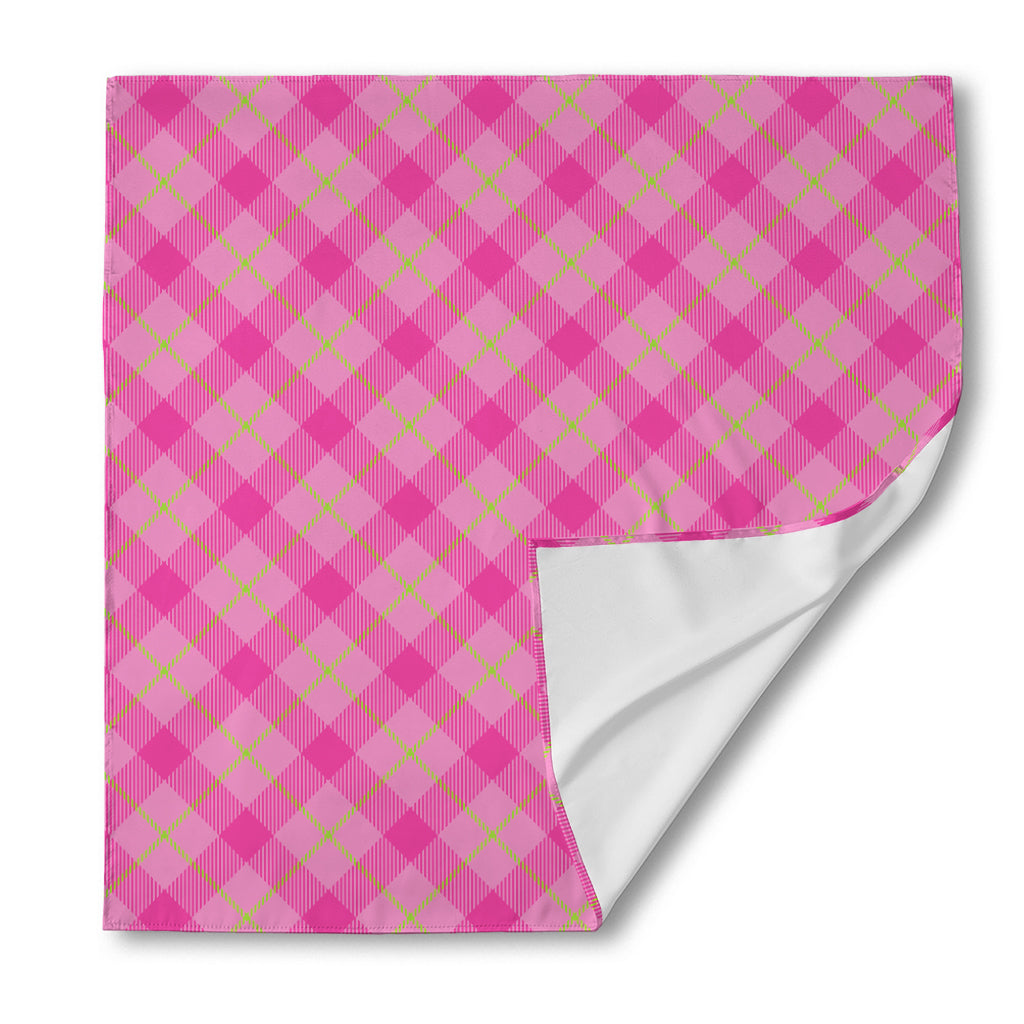 Pink And Green Plaid Pattern Print Silk Bandana
