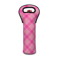Pink And Green Plaid Pattern Print Single Neoprene Wine Tote