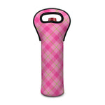 Pink And Green Plaid Pattern Print Single Neoprene Wine Tote