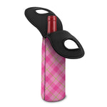 Pink And Green Plaid Pattern Print Single Neoprene Wine Tote