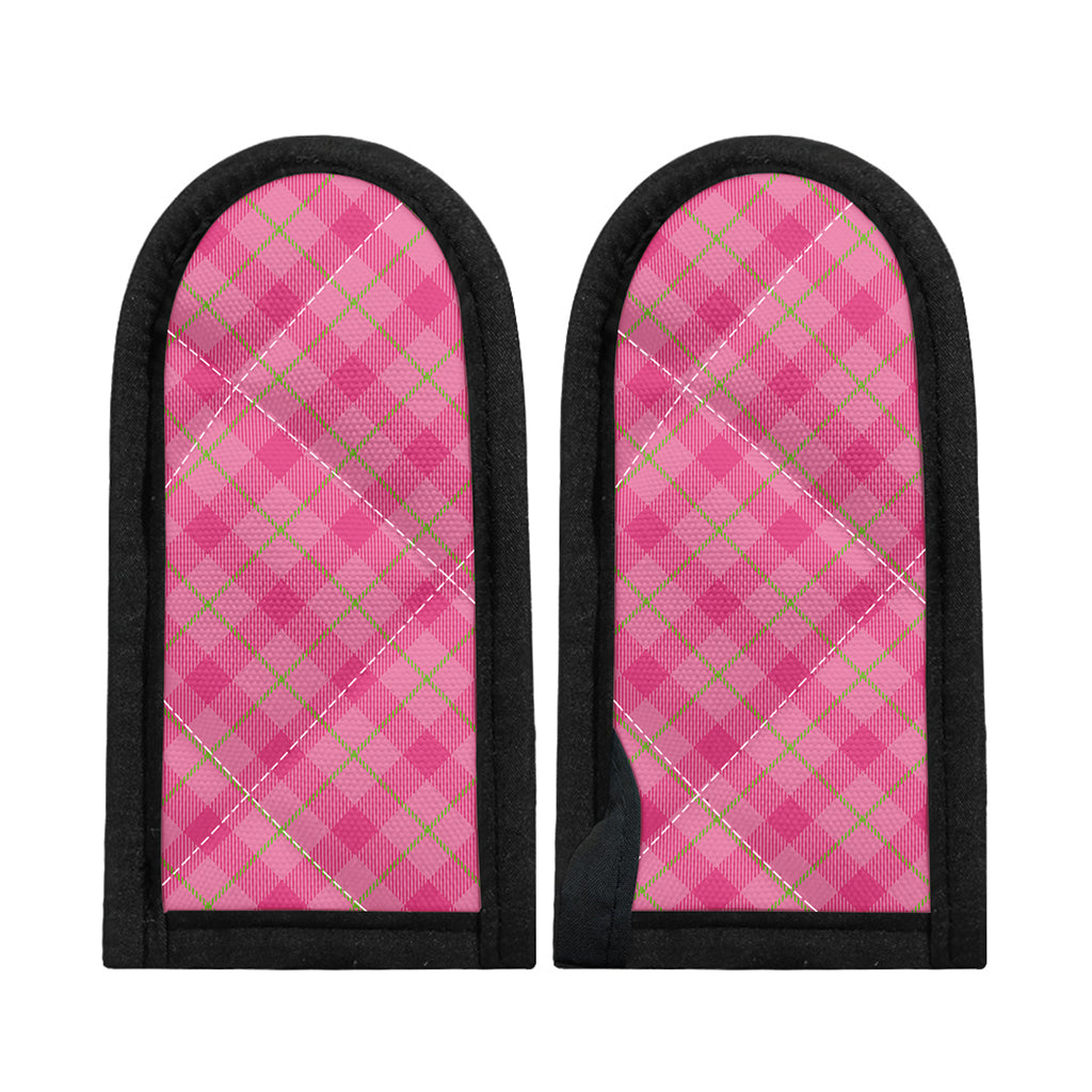 Pink And Green Plaid Pattern Print Skillet Handle Cover