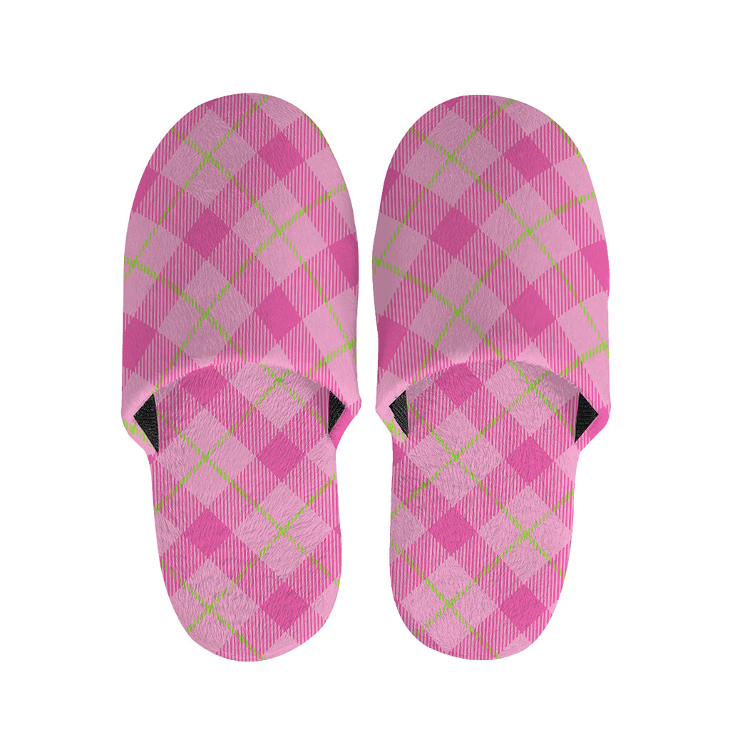 Pink And Green Plaid Pattern Print Slippers