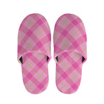 Pink And Green Plaid Pattern Print Slippers