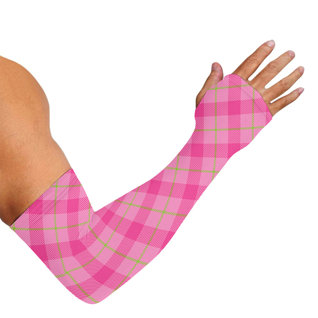 Pink And Green Plaid Pattern Print Sun Protection Arm Sleeves