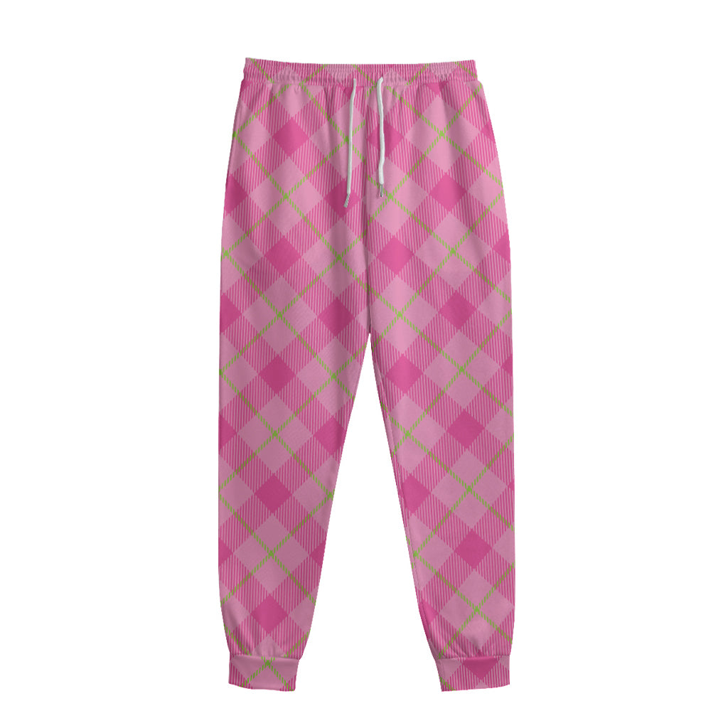 Pink And Green Plaid Pattern Print Sweatpants