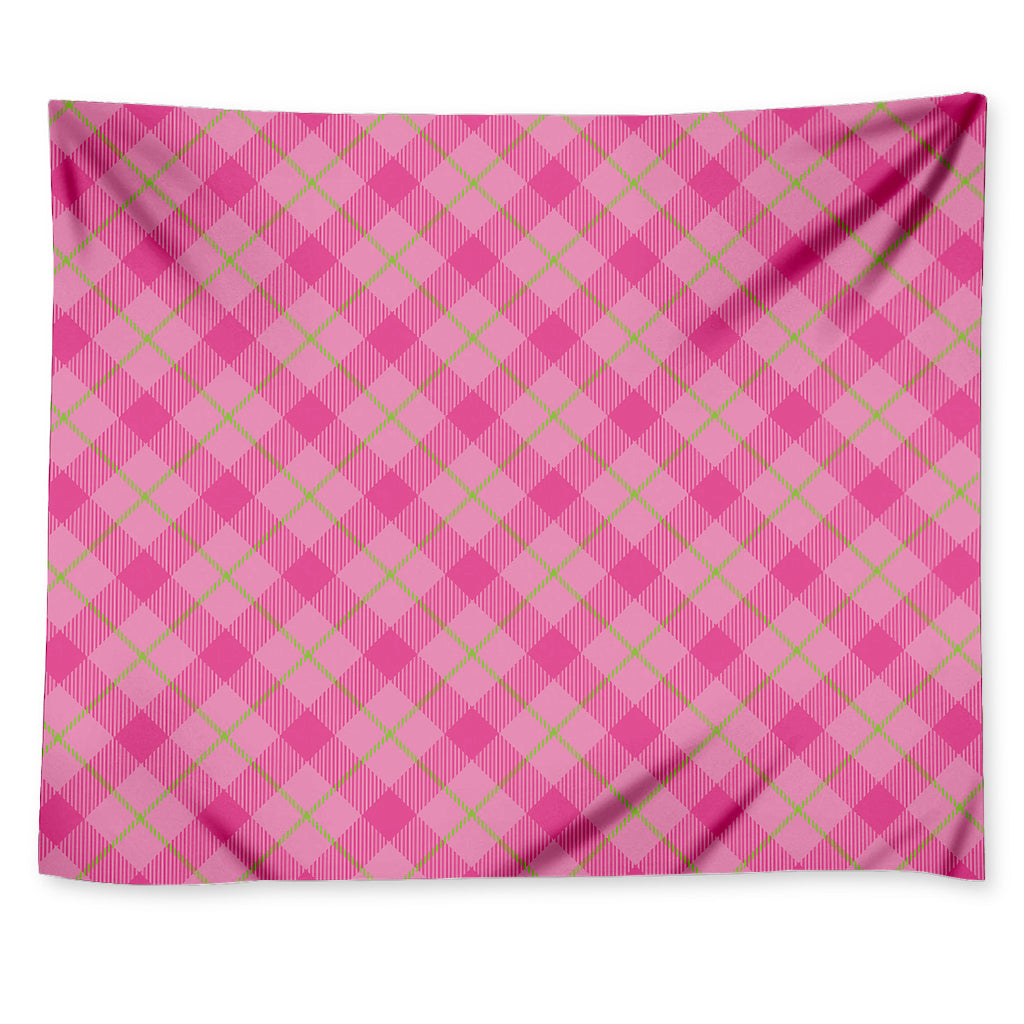 Pink And Green Plaid Pattern Print Tapestry