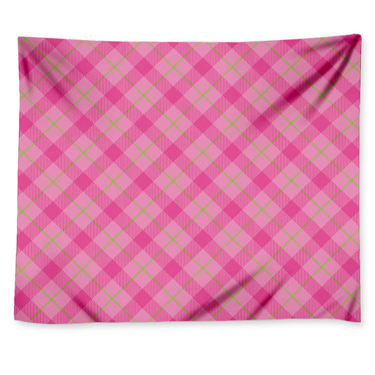Pink And Green Plaid Pattern Print Tapestry