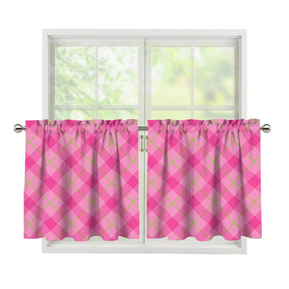 Pink And Green Plaid Pattern Print Tier Curtains