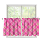 Pink And Green Plaid Pattern Print Tier Curtains
