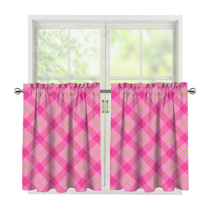 Pink And Green Plaid Pattern Print Tier Curtains
