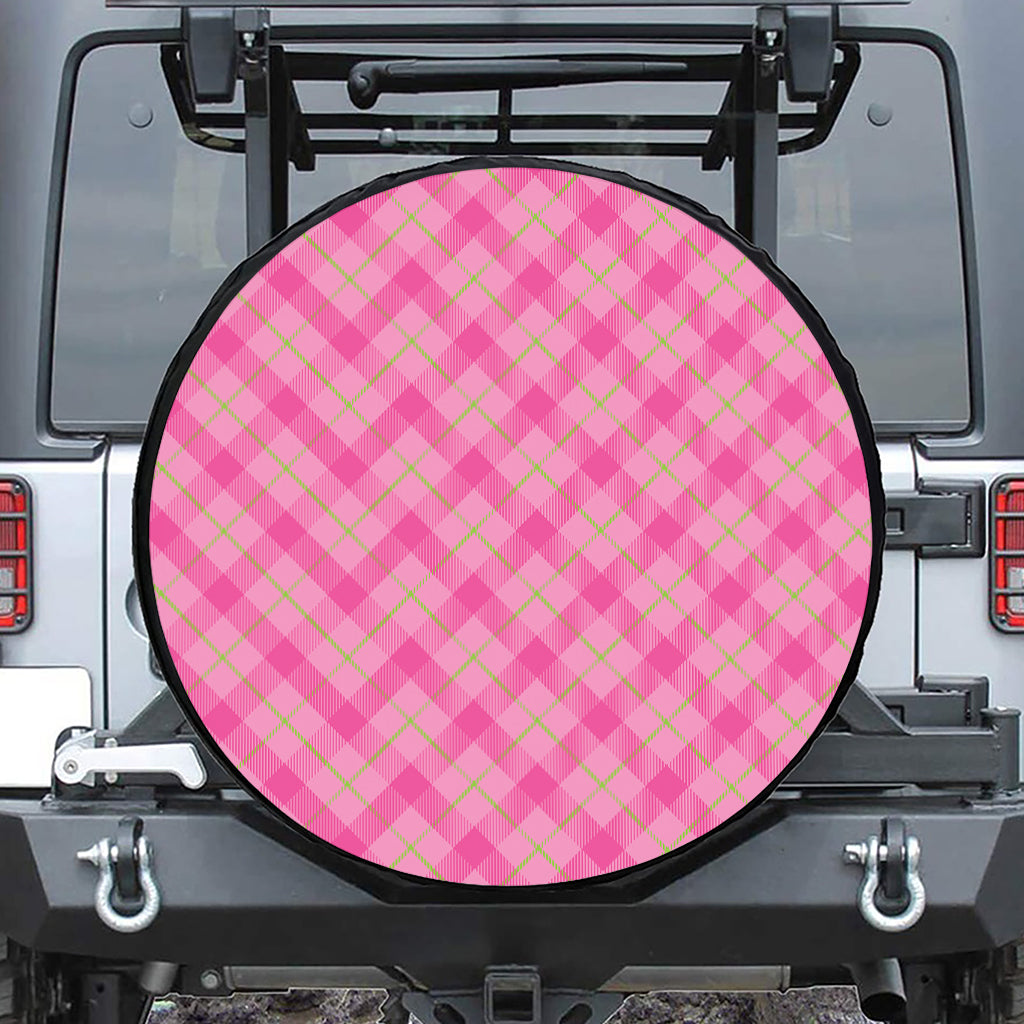 Pink And Green Plaid Pattern Print Tire Cover