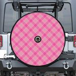 Pink And Green Plaid Pattern Print Tire Cover With Camera Hole