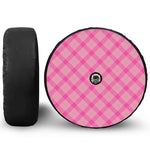 Pink And Green Plaid Pattern Print Tire Cover With Camera Hole