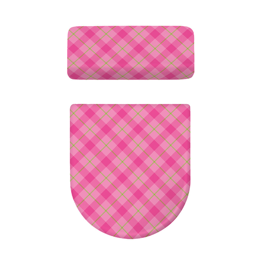 Pink And Green Plaid Pattern Print Toilet Lid And Tank Cover Set