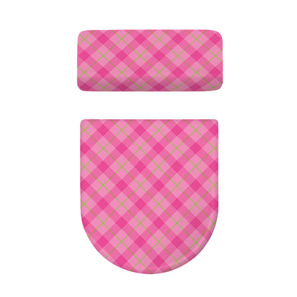 Pink And Green Plaid Pattern Print Toilet Lid And Tank Cover Set