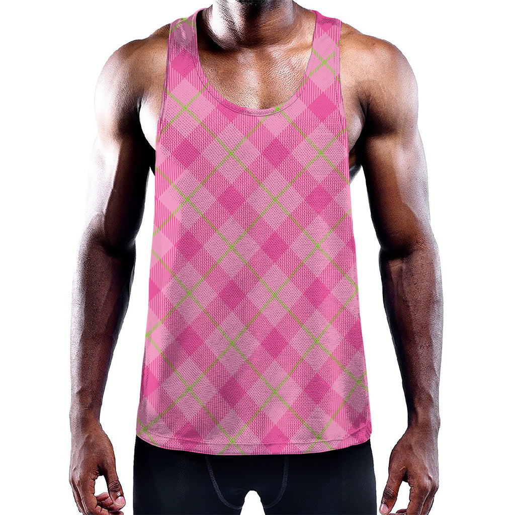 Pink And Green Plaid Pattern Print Training Tank Top