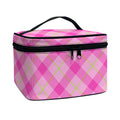 Pink And Green Plaid Pattern Print Travel Makeup Bag