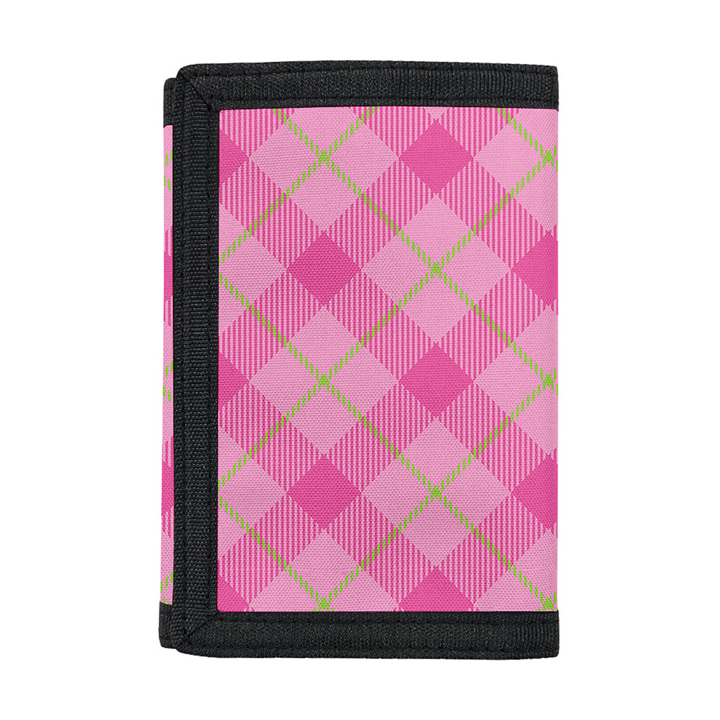 Pink And Green Plaid Pattern Print Trifold Wallet