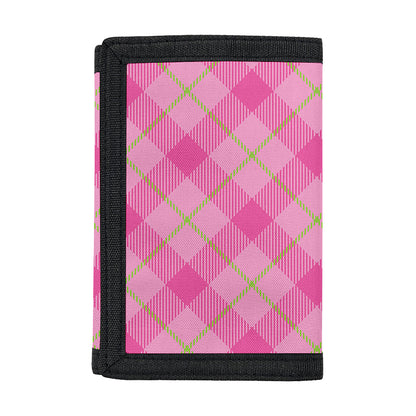 Pink And Green Plaid Pattern Print Trifold Wallet