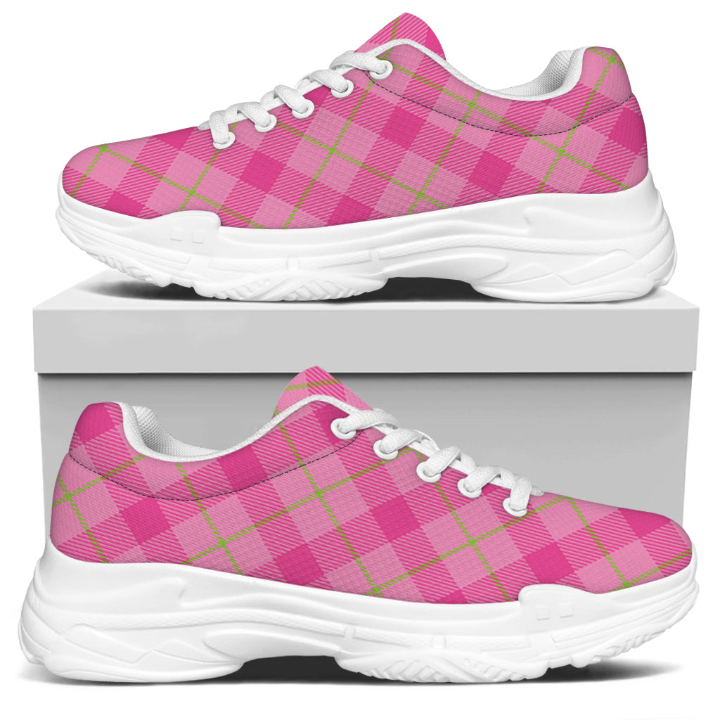 Pink And Green Plaid Pattern Print White Chunky Shoes