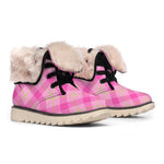 Pink And Green Plaid Pattern Print Winter Boots