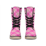 Pink And Green Plaid Pattern Print Winter Boots