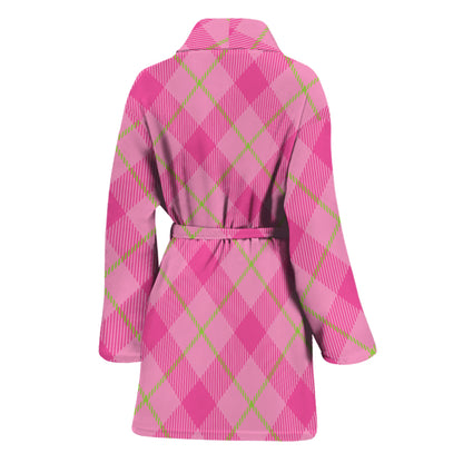 Pink And Green Plaid Pattern Print Women's Bathrobe