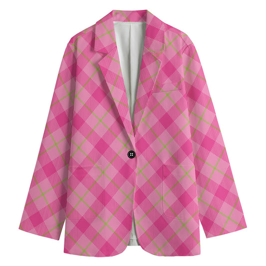 Pink And Green Plaid Pattern Print Women's Blazer
