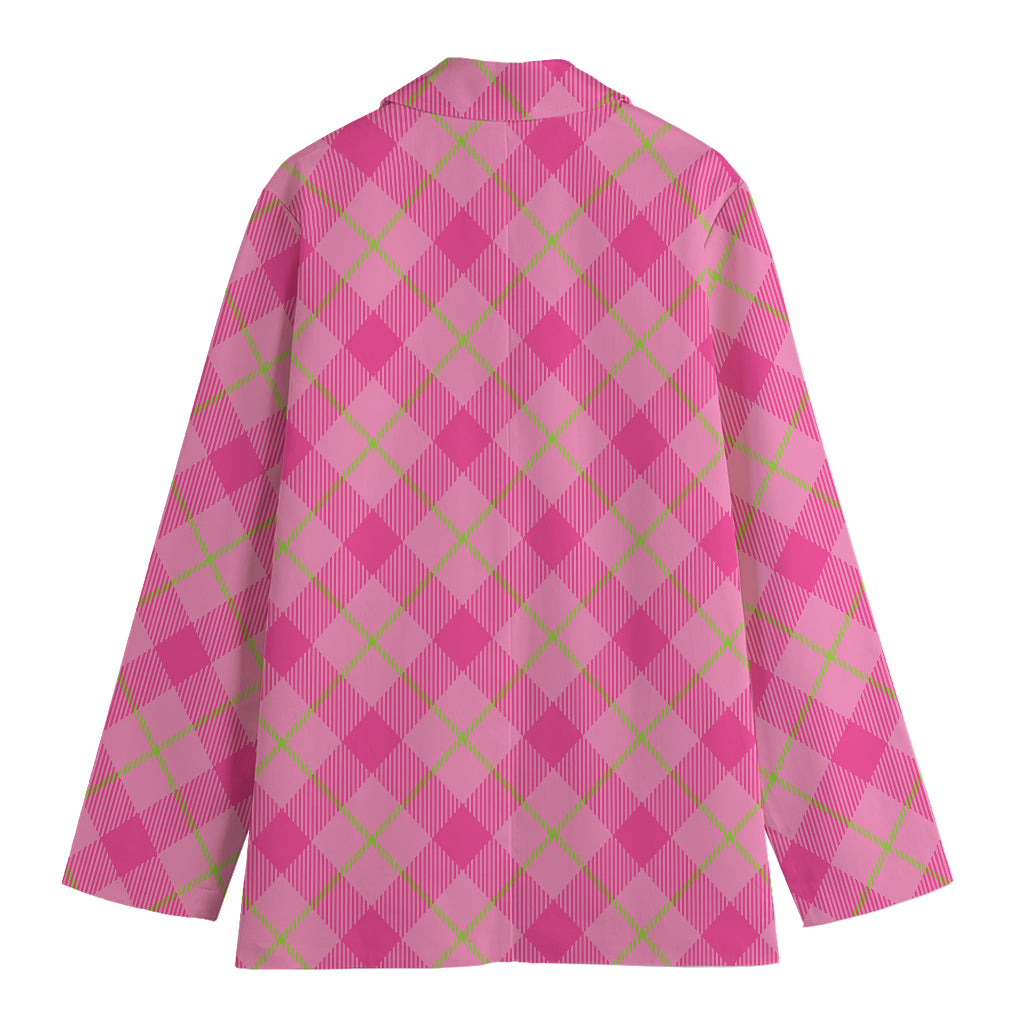 Pink And Green Plaid Pattern Print Women's Blazer