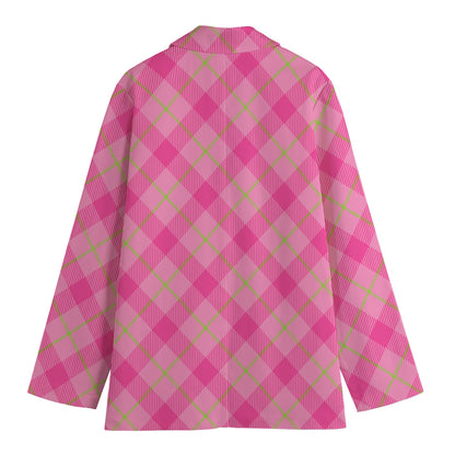 Pink And Green Plaid Pattern Print Women's Blazer