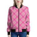 Pink And Green Plaid Pattern Print Women's Bomber Jacket