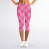 Pink And Green Plaid Pattern Print Women's Capri Leggings